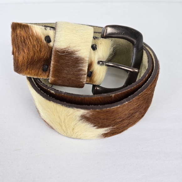 Genuine Cowhide Hair On Hide Leather Belt Womens 36 Brown White - Picture 2 of 15